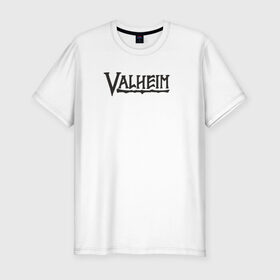 Мужская футболка хлопок Slim с принтом Valheim logo в Екатеринбурге, 92% хлопок, 8% лайкра | приталенный силуэт, круглый вырез ворота, длина до линии бедра, короткий рукав | Тематика изображения на принте: valheim | valheim логотип | вальхейм | выживание | игра | игры