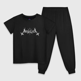 Детская пижама хлопок с принтом Metallica/Mayhem в Екатеринбурге, 100% хлопок |  брюки и футболка прямого кроя, без карманов, на брюках мягкая резинка на поясе и по низу штанин
 | Тематика изображения на принте: mayhem | metallica | метал | музыка | рок