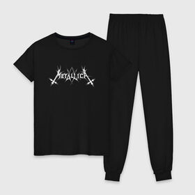 Женская пижама хлопок с принтом Metallica/Mayhem в Екатеринбурге, 100% хлопок | брюки и футболка прямого кроя, без карманов, на брюках мягкая резинка на поясе и по низу штанин | mayhem | metallica | метал | музыка | рок