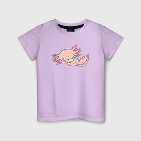 Детская футболка хлопок с принтом Аксолотль в Екатеринбурге, 100% хлопок | круглый вырез горловины, полуприлегающий силуэт, длина до линии бедер | Тематика изображения на принте: аксолотль | дракон | животные | мило | морской | морской дракон