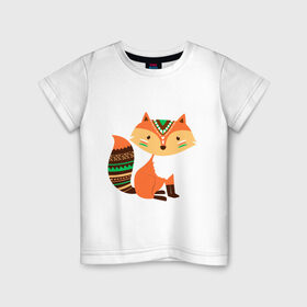 Детская футболка хлопок с принтом лисичка этно окрас в Екатеринбурге, 100% хлопок | круглый вырез горловины, полуприлегающий силуэт, длина до линии бедер | fox | детский | зверек | лис | лиса | лисенок | лисичка | мило | окрас | оранжевый | полоски | примитив | простой | рисунок | узор | этно
