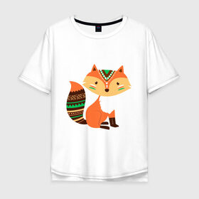 Мужская футболка хлопок Oversize с принтом лисичка этно окрас в Екатеринбурге, 100% хлопок | свободный крой, круглый ворот, “спинка” длиннее передней части | fox | детский | зверек | лис | лиса | лисенок | лисичка | мило | окрас | оранжевый | полоски | примитив | простой | рисунок | узор | этно
