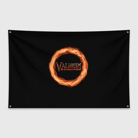 Флаг-баннер с принтом Valheim - огненный круг в Екатеринбурге, 100% полиэстер | размер 67 х 109 см, плотность ткани — 95 г/м2; по краям флага есть четыре люверса для крепления | valheim | вальхейм | викинги | игра | компьютерный | круг | логотип | минимализм | огненный | огонь | подарок | черный