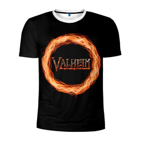 Мужская футболка 3D спортивная с принтом Valheim - огненный круг в Екатеринбурге, 100% полиэстер с улучшенными характеристиками | приталенный силуэт, круглая горловина, широкие плечи, сужается к линии бедра | Тематика изображения на принте: valheim | вальхейм | викинги | игра | компьютерный | круг | логотип | минимализм | огненный | огонь | подарок | черный