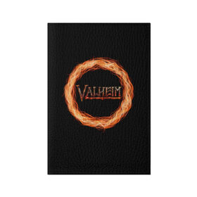 Обложка для паспорта матовая кожа с принтом Valheim - огненный круг в Екатеринбурге, натуральная матовая кожа | размер 19,3 х 13,7 см; прозрачные пластиковые крепления | valheim | вальхейм | викинги | игра | компьютерный | круг | логотип | минимализм | огненный | огонь | подарок | черный