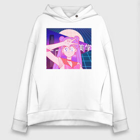 Женское худи Oversize хлопок с принтом Vaporwave - Girl Сэйлор Мун в Екатеринбурге, френч-терри — 70% хлопок, 30% полиэстер. Мягкий теплый начес внутри —100% хлопок | боковые карманы, эластичные манжеты и нижняя кромка, капюшон на магнитной кнопке | girl | vapor | vaporwave | wave | сэйлор мун