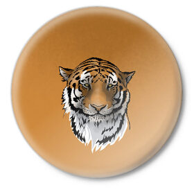Значок с принтом Тигр в Екатеринбурге,  металл | круглая форма, металлическая застежка в виде булавки | большая кошка | графика | дикий мир | животное | кошка | персонаж | природа | рисунок | хищник