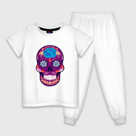 Детская пижама хлопок с принтом Skull Art в Екатеринбурге, 100% хлопок |  брюки и футболка прямого кроя, без карманов, на брюках мягкая резинка на поясе и по низу штанин
 | art | body | bones | dead | drawing | face | graffiti | head | roses | skeleton | skul | skull | ад | арт | голова | граффити | зло | кости | лицо | металл | нарисованный | розы | рок | скелет | скул | скулл | три черепа | тьма