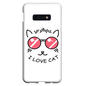 Чехол для Samsung S10E с принтом I Love cat (я люблю котов) в Екатеринбурге, Силикон | Область печати: задняя сторона чехла, без боковых панелей | 8 марта | cat | i love you | kiss | love | губы | девушке | день влюбленных | зубы | киса | кот | котик | коты | люблю котов | любовь | любтмой | марта | очки | поцелуй | розовые губы | розовый | страсть | течет