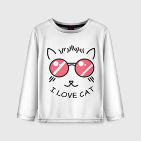 Детский лонгслив 3D с принтом I Love cat (я люблю котов) в Екатеринбурге, 100% полиэстер | длинные рукава, круглый вырез горловины, полуприлегающий силуэт
 | 8 марта | cat | i love you | kiss | love | губы | девушке | день влюбленных | зубы | киса | кот | котик | коты | люблю котов | любовь | любтмой | марта | очки | поцелуй | розовые губы | розовый | страсть | течет