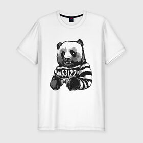 Мужская футболка хлопок Slim с принтом Задержанный панда в Екатеринбурге, 92% хлопок, 8% лайкра | приталенный силуэт, круглый вырез ворота, длина до линии бедра, короткий рукав | бандит | медведь | опасный | панда | преступник | хипстер | хулиган