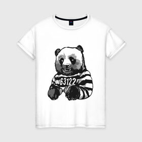 Женская футболка хлопок с принтом Задержанный панда в Екатеринбурге, 100% хлопок | прямой крой, круглый вырез горловины, длина до линии бедер, слегка спущенное плечо | бандит | медведь | опасный | панда | преступник | хипстер | хулиган