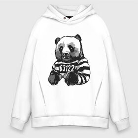 Мужское худи Oversize хлопок с принтом Задержанный панда в Екатеринбурге, френч-терри — 70% хлопок, 30% полиэстер. Мягкий теплый начес внутри —100% хлопок | боковые карманы, эластичные манжеты и нижняя кромка, капюшон на магнитной кнопке | бандит | медведь | опасный | панда | преступник | хипстер | хулиган