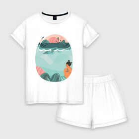 Женская пижама с шортиками хлопок с принтом Подводный мир в Екатеринбурге, 100% хлопок | футболка прямого кроя, шорты свободные с широкой мягкой резинкой | арт | вода | мир | подводный | природа | рисунок | русалка | сказка