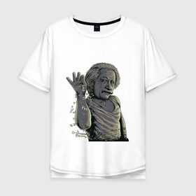 Мужская футболка хлопок Oversize с принтом Эйнштейн сыпет формулами в Екатеринбурге, 100% хлопок | свободный крой, круглый ворот, “спинка” длиннее передней части | альберт | мем | повар | соль | ученый | физика | формулы | хипстер | эйнштейн
