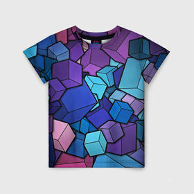 Детская футболка 3D с принтом Vector-Shape в Екатеринбурге, 100% гипоаллергенный полиэфир | прямой крой, круглый вырез горловины, длина до линии бедер, чуть спущенное плечо, ткань немного тянется | Тематика изображения на принте: абстракция | кубики | кубы | линии | цветные кубики
