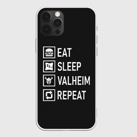 Чехол для iPhone 12 Pro Max с принтом Eat Sleep Valheim Repeat в Екатеринбурге, Силикон |  | Тематика изображения на принте: elder | loki | odin | the | thor | valheim | биврёст | валхейм | вальхейм | викинги | все | дракар | древний | древо | ётун | йотун | локи | мира | один | отец | тор | фенир | хель | черный лес | эйктюр