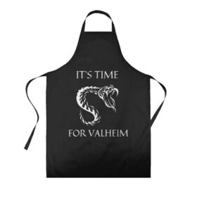 Фартук 3D с принтом Its time for Valheim в Екатеринбурге, 100% полиэстер | общий размер — 65 х 85 см, ширина нагрудника — 26 см, горловина — 53 см, длина завязок — 54 см, общий обхват в поясе — 173 см. Принт на завязках и на горловине наносится с двух сторон, на основной части фартука — только с внешней стороны | elder | loki | odin | the | thor | valheim | биврёст | валхейм | вальхейм | викинги | всеотец | дракар | древний | древо | ётун | йотун | локи | мира | один | тор | фенир | хель | черный лес | эйктюр