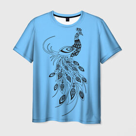 Мужская футболка 3D с принтом Павлин в Екатеринбурге, 100% полиэфир | прямой крой, круглый вырез горловины, длина до линии бедер | Тематика изображения на принте: дикая птица | красивая птица | павлин | птица | разноцветная птица
