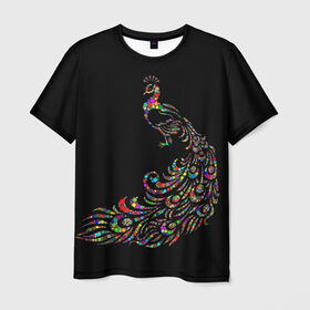 Мужская футболка 3D с принтом Павлин в Екатеринбурге, 100% полиэфир | прямой крой, круглый вырез горловины, длина до линии бедер | дикая птица | красивая птица | павлин | птица | разноцветная птица