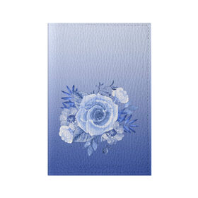 Обложка для паспорта матовая кожа с принтом Голубая роза акварель в Екатеринбурге, натуральная матовая кожа | размер 19,3 х 13,7 см; прозрачные пластиковые крепления | акварель | голубая | градиент | монрхром | природа | рисунок | роза | синий | цветок