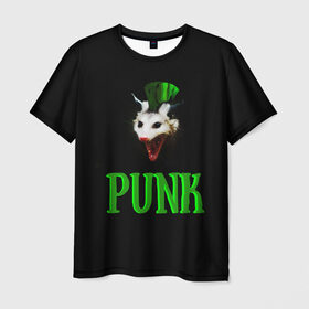 Мужская футболка 3D с принтом punky trashcat в Екатеринбурге, 100% полиэфир | прямой крой, круглый вырез горловины, длина до линии бедер | punk. | trashcat | животные | ирокез | опоссум | панк
