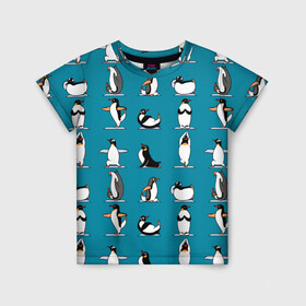 Детская футболка 3D с принтом Пингвина на заярдке в Екатеринбурге, 100% гипоаллергенный полиэфир | прямой крой, круглый вырез горловины, длина до линии бедер, чуть спущенное плечо, ткань немного тянется | голубая | день валентина | день святого | день святого валентина | зарядка | качки | пингвин | пингвины | прикольная | птица | птицы | физкультура | физра