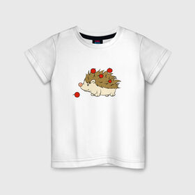 Детская футболка хлопок с принтом Ёжик с яблоками в Екатеринбурге, 100% хлопок | круглый вырез горловины, полуприлегающий силуэт, длина до линии бедер | дикобраз | для детей | ёж | еж арт | ёжик | ежик нарисованный | ежик с яблоками | животное | зверь | миленький | миленький ёжик | милота | милый ежик | очаровательный ежик | рисунок еж
