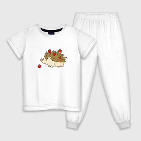 Детская пижама хлопок с принтом Ёжик с яблоками в Екатеринбурге, 100% хлопок |  брюки и футболка прямого кроя, без карманов, на брюках мягкая резинка на поясе и по низу штанин
 | Тематика изображения на принте: дикобраз | для детей | ёж | еж арт | ёжик | ежик нарисованный | ежик с яблоками | животное | зверь | миленький | миленький ёжик | милота | милый ежик | очаровательный ежик | рисунок еж