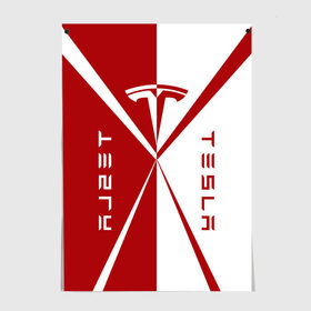 Постер с принтом Tesla SSS в Екатеринбурге, 100% бумага
 | бумага, плотность 150 мг. Матовая, но за счет высокого коэффициента гладкости имеет небольшой блеск и дает на свету блики, но в отличии от глянцевой бумаги не покрыта лаком | red | tesla | tesla car | tesla electric car | tesla lettering | tesla logo | tesla print | white | автомобиль тесла | белый | красный | логотип тесла | надпись тесла | принт тесла | тесла | электромобиль тесла