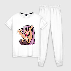 Женская пижама хлопок с принтом Pixel art anime в Екатеринбурге, 100% хлопок | брюки и футболка прямого кроя, без карманов, на брюках мягкая резинка на поясе и по низу штанин | anime | art | girl | manga | pixel | аниме | арт | девушка | манга | пиксель