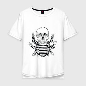 Мужская футболка хлопок Oversize с принтом CoolSkull в Екатеринбурге, 100% хлопок | свободный крой, круглый ворот, “спинка” длиннее передней части | like | peace | rock | skull | кости | лайк | матроска | мир | рок | руки | скелет | череп