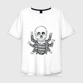 Мужская футболка хлопок Oversize с принтом CoolSkull в Екатеринбурге, 100% хлопок | свободный крой, круглый ворот, “спинка” длиннее передней части | Тематика изображения на принте: like | peace | rock | skull | кости | лайк | матроска | мир | рок | руки | скелет | череп