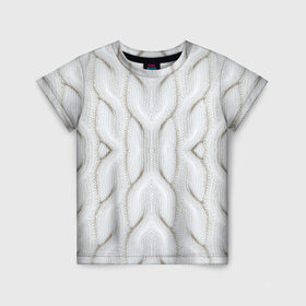 Детская футболка 3D с принтом Вязанка в Екатеринбурге, 100% гипоаллергенный полиэфир | прямой крой, круглый вырез горловины, длина до линии бедер, чуть спущенное плечо, ткань немного тянется | вязанные вещи | косичка | текстура | тепло | уют