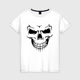 Женская футболка хлопок с принтом Зло в Екатеринбурге, 100% хлопок | прямой крой, круглый вырез горловины, длина до линии бедер, слегка спущенное плечо | face | halloween | skull | голова | демон | зловещий | кости | кость | лицо | призрак | скелет | страшный | текстура | хэллоуин | череп