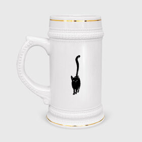 Кружка пивная с принтом черный кот тушью в Екатеринбурге,  керамика (Материал выдерживает высокую температуру, стоит избегать резкого перепада температур) |  объем 630 мл | длинный | домашние любимцы | друг | животные | кот | котик | краска | питомец | рисунок | трубой | тушь | хвост | черный