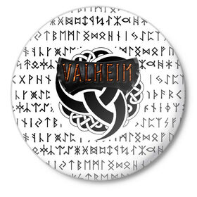 Значок с принтом Valheim в Екатеринбурге,  металл | круглая форма, металлическая застежка в виде булавки | iron gate | викинги | руны | скандинавия | скандинавские боги