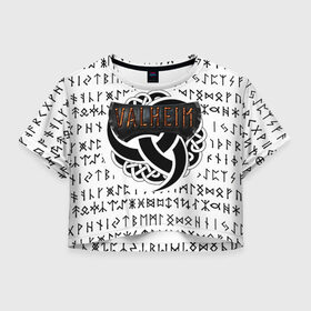 Женская футболка Crop-top 3D с принтом Valheim в Екатеринбурге, 100% полиэстер | круглая горловина, длина футболки до линии талии, рукава с отворотами | iron gate | викинги | руны | скандинавия | скандинавские боги