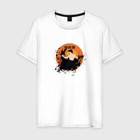 Мужская футболка хлопок с принтом Брюс Ли в Екатеринбурге, 100% хлопок | прямой крой, круглый вырез горловины, длина до линии бедер, слегка спущенное плечо. | актер | боевые искусства | боец | брызги | брюс ли | иероглифы | китайская знаменитость | краска