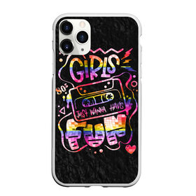 Чехол для iPhone 11 Pro матовый с принтом Girls just wanna have fun в Екатеринбурге, Силикон |  | 80 е | 80s | disco | fun | girl | joy | listen | love | music | party girl | pop | rap | retro | веселье | девушка | диско | кассета | клуб | любовь | молния | молодость | музыка | пленка | поп | прикол | радость | ретро | рэп | сердце | слушат