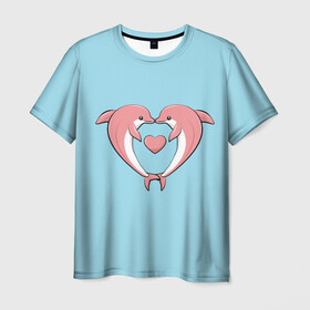 Мужская футболка 3D с принтом Дельфины в Екатеринбурге, 100% полиэфир | прямой крой, круглый вырез горловины, длина до линии бедер | 8 марта | глаза | девушке | дельфины | жене | любимой | любовь | море | океан | отдых | подарок | розовые | рыба | солнце | хвост | чувства | эстетика