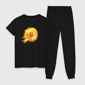 Женская пижама хлопок с принтом БИТКОИН ОГОНЬ (ВВЕРХ)  в Екатеринбурге, 100% хлопок | брюки и футболка прямого кроя, без карманов, на брюках мягкая резинка на поясе и по низу штанин | bitcoin | blockchain | btc | cardano | crypto | ethereum | polkadot | tether | xrp | бинанс | биткоин | блокчейн | валюта | деньги | криптовалюта | майнер | майнинг | цифровая валюта | цифровое золото | эфир