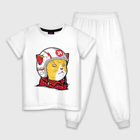 Детская пижама хлопок с принтом Кот гонщик в Екатеринбурге, 100% хлопок |  брюки и футболка прямого кроя, без карманов, на брюках мягкая резинка на поясе и по низу штанин
 | гонщик | кот | рубашка | уши | хипстер | шлем