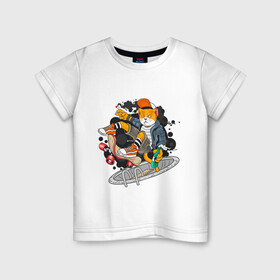 Детская футболка хлопок с принтом Кот скейтер в Екатеринбурге, 100% хлопок | круглый вырез горловины, полуприлегающий силуэт, длина до линии бедер | доска | кеды | кот | скейтер | спорт | хипстер