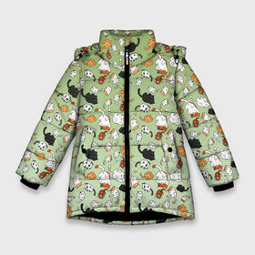 Зимняя куртка для девочек 3D с принтом много рисованных котов узор в Екатеринбурге, ткань верха — 100% полиэстер; подклад — 100% полиэстер, утеплитель — 100% полиэстер. | длина ниже бедра, удлиненная спинка, воротник стойка и отстегивающийся капюшон. Есть боковые карманы с листочкой на кнопках, утяжки по низу изделия и внутренний карман на молнии. 

Предусмотрены светоотражающий принт на спинке, радужный светоотражающий элемент на пуллере молнии и на резинке для утяжки. | ветеринар | градиент | домашний питомец | котейки | котики | коты | котэ | котята | кошатник | кошатница | кошачьи | кошки | любитель животных | много | мультяшные | мяу | нэко | рисованный | узор