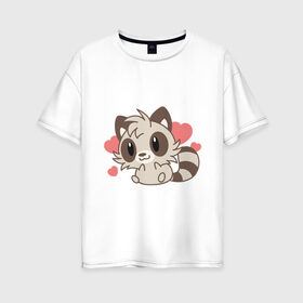 Женская футболка хлопок Oversize с принтом влюбленный енотик в Екатеринбурге, 100% хлопок | свободный крой, круглый ворот, спущенный рукав, длина до линии бедер
 | влюбленный | енот | енотик | животные | зверушка | картинка | любовь | мило | рисунок | сердечки
