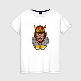 Женская футболка хлопок с принтом Monkey King в Екатеринбурге, 100% хлопок | прямой крой, круглый вырез горловины, длина до линии бедер, слегка спущенное плечо | animal | beast | crown | force | gorilla | influence | king | monkey | power | власть | влияние | горилла | животное | зверь | кинг | король | корона | манки | обезьяна | сила
