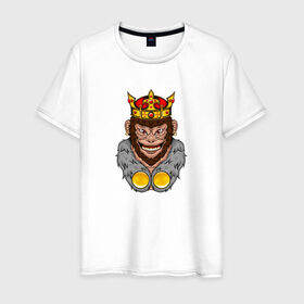 Мужская футболка хлопок с принтом Monkey King в Екатеринбурге, 100% хлопок | прямой крой, круглый вырез горловины, длина до линии бедер, слегка спущенное плечо. | Тематика изображения на принте: animal | beast | crown | force | gorilla | influence | king | monkey | power | власть | влияние | горилла | животное | зверь | кинг | король | корона | манки | обезьяна | сила