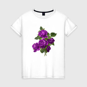Женская футболка хлопок с принтом Букеты в Екатеринбурге, 100% хлопок | прямой крой, круглый вырез горловины, длина до линии бедер, слегка спущенное плечо | букетик | любовь | фиолетовый | цветы | яркое