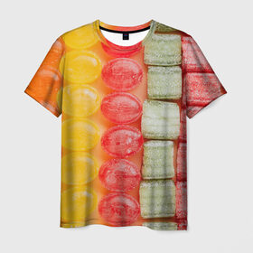 Мужская футболка 3D с принтом Мармеладки леденцы в Екатеринбурге, 100% полиэфир | прямой крой, круглый вырез горловины, длина до линии бедер | art | casual | абстракция | арт | градиент | конфеты | леденцы | сладости | структура | текстура